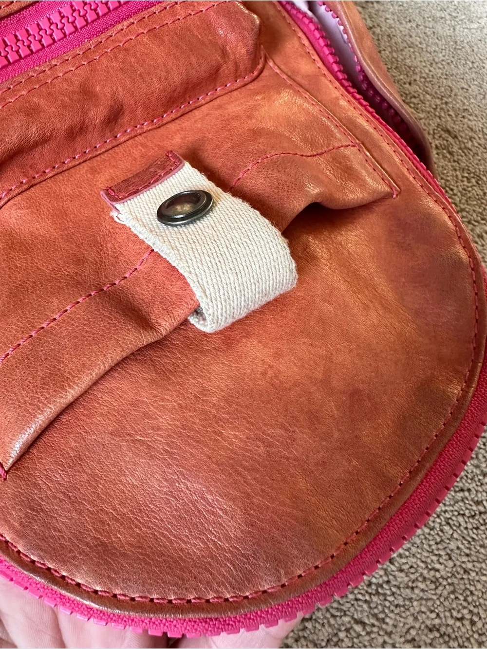 Women's Small Pink Leather Backpack